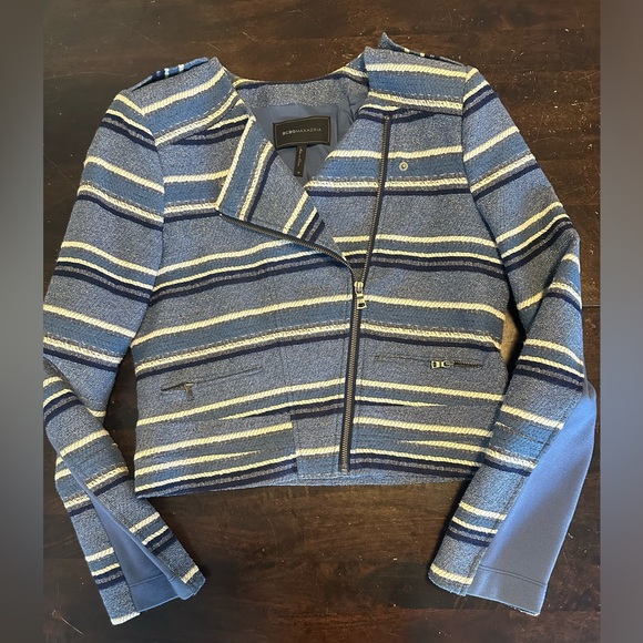 BCBG MaxAzria blue stripe Moto jacket - Picture 2 of 9